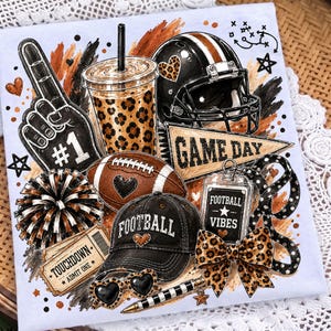 Brushstroke Game Day Football Png, Leopard Football Doodles, Football Mom Shirt Football Vibes Png, Touchdown Season Png, Game Day Vibes PNG