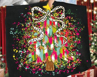 Merry and bright christmas tree png, Colorful brushstroke christmas tree png Preppy Brushstroke Png christmas png Glitter christmas tree png