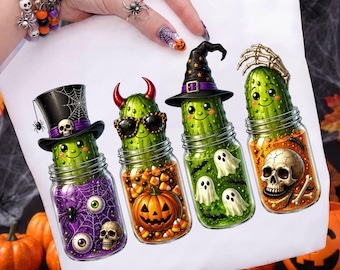 Słoik na ogórki na Halloween w formacie PNG, Słodka, Upiorna Sublimacja Ogórków, Zabawna Koszulka z Kostiumem Ogórka, Miłośnik Ogórków w formacie PNG, Upiorny Sezon, Pobieranie Cyfrowe