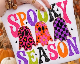Retro Spooky Season Png, Kolorowy Duch Png, Duch w Kratkę Lamparta Png, Odjazdowa Sublimacja Halloween, Upiorne Klimaty Png, Boo Png