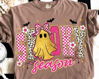 Spooky Season Png, Pink Gold Ghost Png, Kokieteryjna kokarda w kształcie lamparta, Kraciasty retro Halloween Png, Spooky Vibes Png, Boo Png