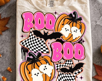 Różowy Boo Boo Png, Sublimacja Dyniowego Ducha, Kratkowane Halloween Png, Upiorny Sezon Kokietki Png, Dziewczęce Jesienne Klimaty Png, Boo Png