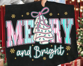 Coquette Christmas Png, Merry and Bright Png, Preppy Christmas Tree png, Sublimation PNG, Christmas Shirt PNG, Girly, Brushstroke Christmas