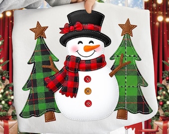 Preppy Patchwork Snowman png - Merry Christmas Png Patchwork Png - Rustic Snowman Patchwork Plaid Trees PNG Coquette Tis The Season Png