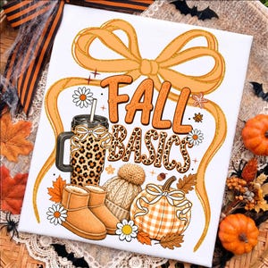 Fall Basics Coquette Bow png, luipaard beker herfstsublimatie, gezellige herfst laarzen pompoen shirt, girly herfst png, trendy, digitale download