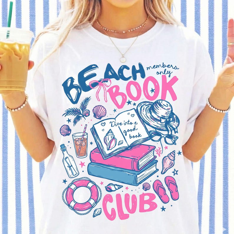 Beach Book Club png, zomerleesshirtontwerp, leesgrage Beach Vibes png, sublimatie boekenliefhebber, digitale download afbeelding 1