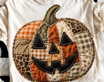 Sztuczna dynia patchworkowa Png, krata w panterkę Jack O Lantern Png, sublimacja dyni jesiennej, rustykalna jesień Png, upiorny sezon Png