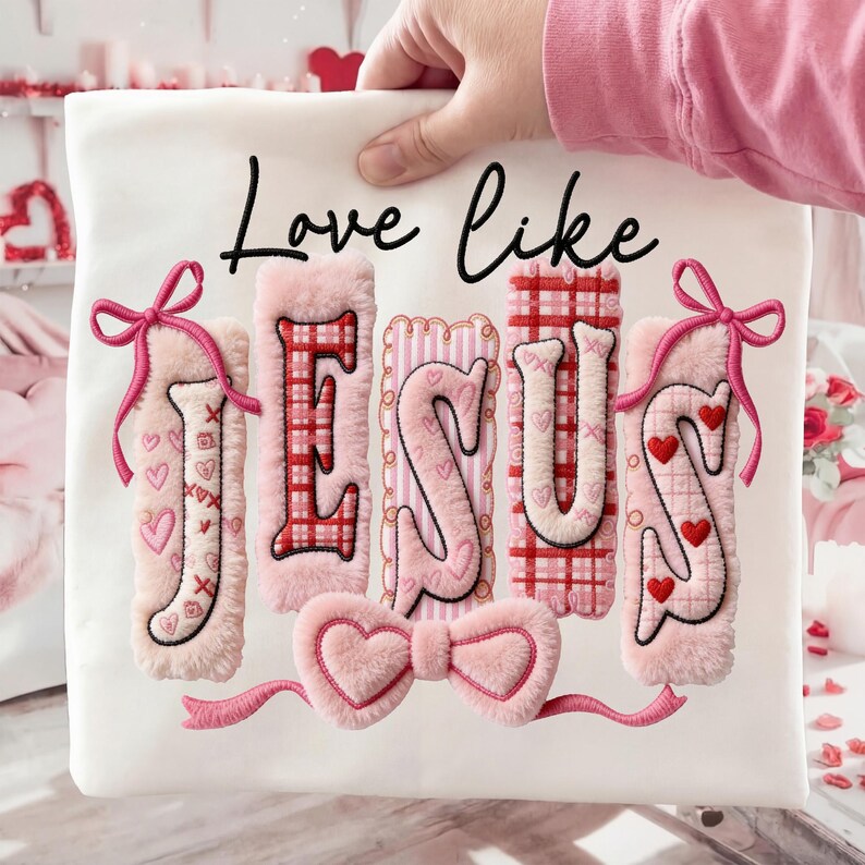 Christian Valentines Png, Love Like Jesus png, Faux Crochet Yarn PNG, Retro Valentine Valentines Day Png, Bible Verse Png, Yarn preppy Png image 3