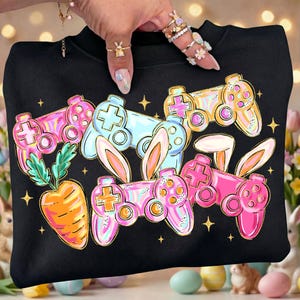 PNG de juegos de Pascua, PNG de sublimación de conejito gamer, descarga digital de controlador de Pascua, diseño gráfico PNG de zanahorias para controladores de juegos en tonos pastel