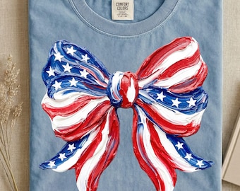 Patriotic Bow Sublimation PNG Digital Download, Hand-Painted USA Flag Bow, 4th of July Bow Png, American Pride Shirt Design Coquette Bow Png