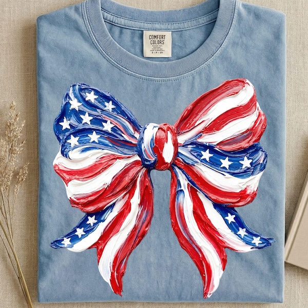 Patriotic Bow Sublimation PNG Digital Download, Hand-Painted USA Flag Bow, 4th of July Bow Png, American Pride Shirt Design Coquette Bow Png