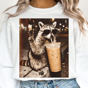 Raccoon Drinking Iced Coffee PNG, Coffee Raccoon PNG, Funny Animal Meme PNG, Retro Prehistoric Png, Gift For Animal Lover image 4