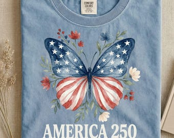 America 250 PNG, Patriotic Butterfly Sublimation PNG, USA 250th Birthday Digital Download, 1776-2026 Floral png, Semiquincentennial Shirt