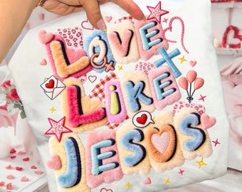latch hook yarn Love Like Jesus Vintage PNG, Faux Yarn Png Coquette Jesus Png, Preppy Valentine’s Day Checkered Png Jesus Valentines Day Png