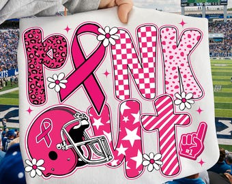 Preppy Football Pink Out Png, Coquette Breast Cancer Awareness png, Ribbon Cheer Football Mom Png, Girly Game Day Png, Tackle Cancer Png