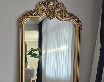 Grote gouden barokke wandspiegel – sierlijke Franse vintage passpiegel 190 x 85 cm