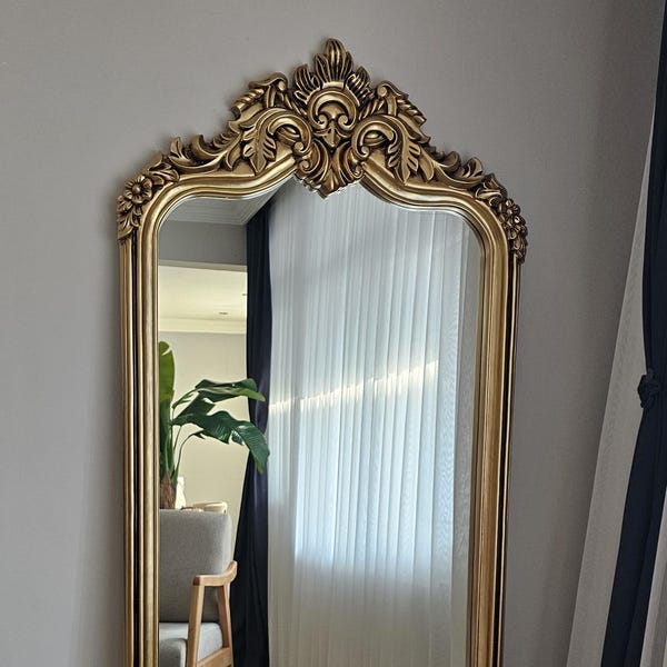Espejo de pared barroco dorado grande – Espejo francés vintage ornamentado de cuerpo entero (190 x 85 cm)