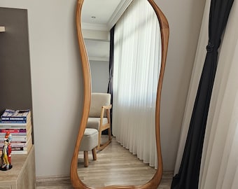 Asymmetrical Walnut Wall Mirror,İrregular Wooden Mirror,Full Length Mirror,Wooden frame mirror,Asymmetrical Full Length Mirror
