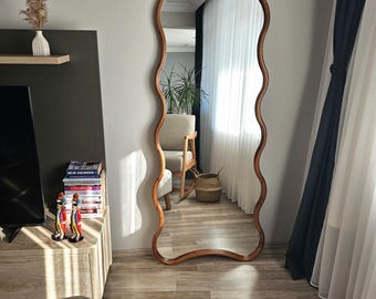 Walnut Cloud Mirror: Handmade Beech Wood Full Length Floor Mirror