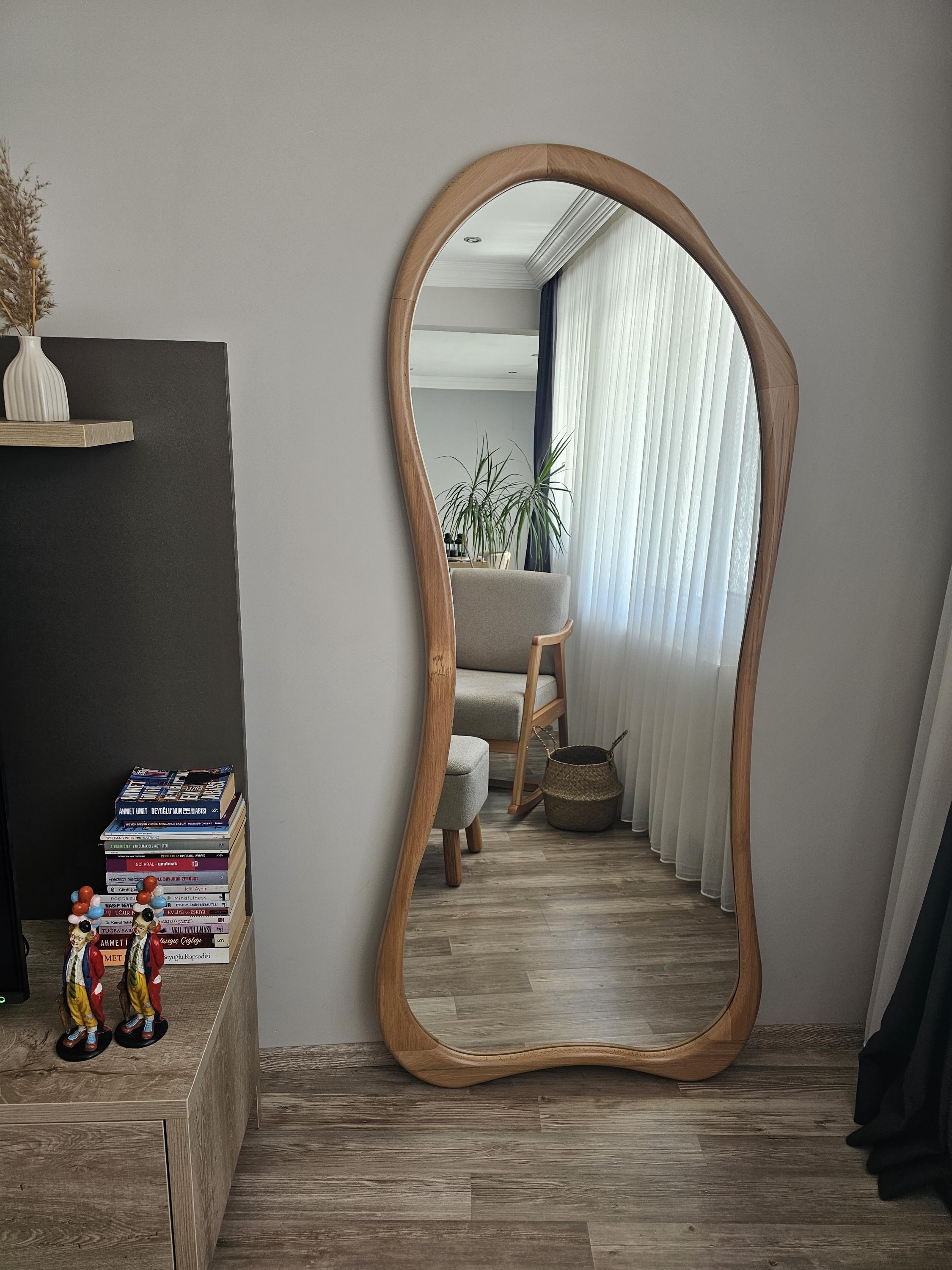 Asymmetrical Full Length Mirror: Solid Beech Wood Frame, Handmade