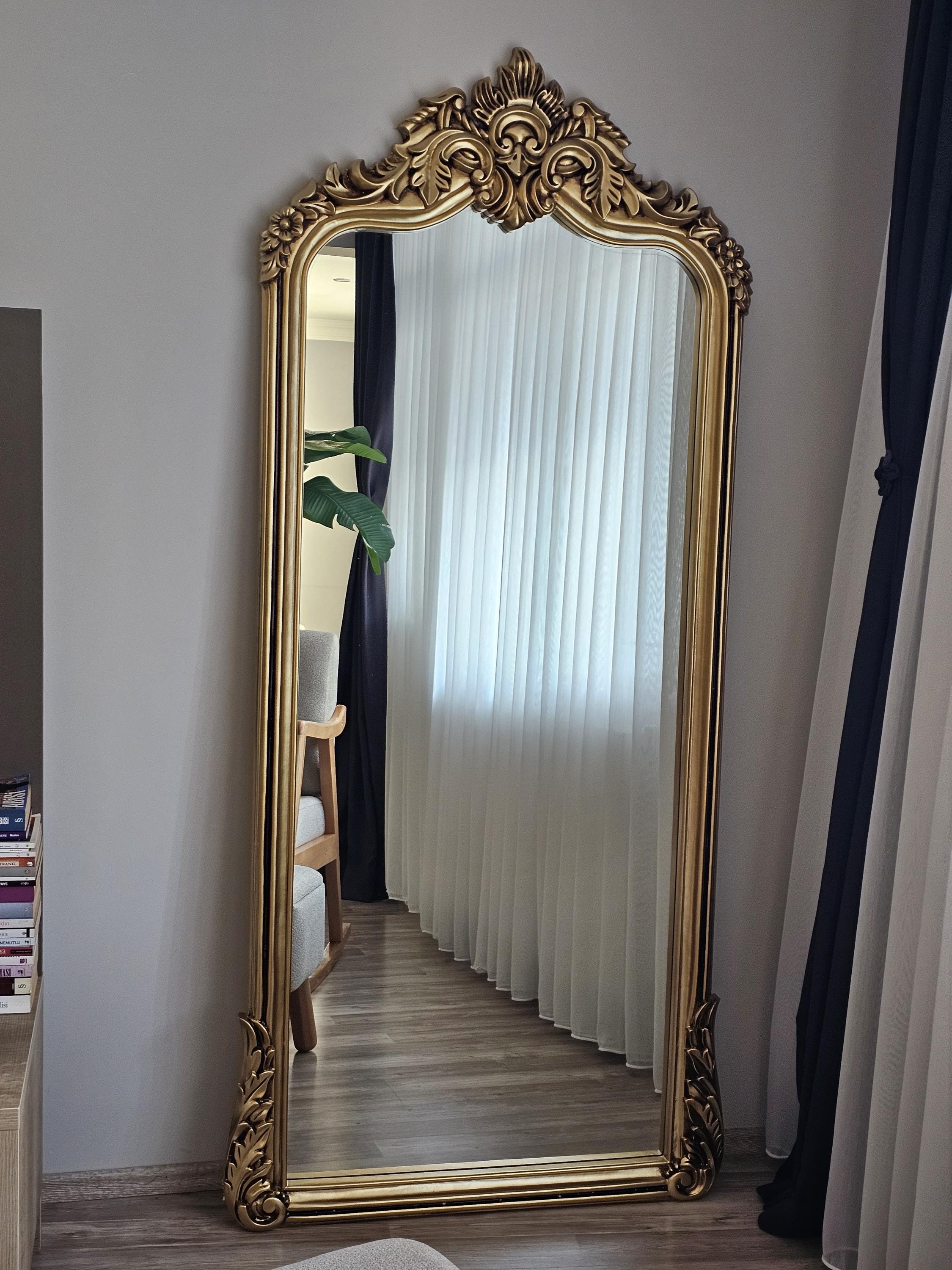 Großer Gold Barock Wandspiegel - Kunstvoller Französischer Vintage Ganzkörperspiegel 190 x 85 cm