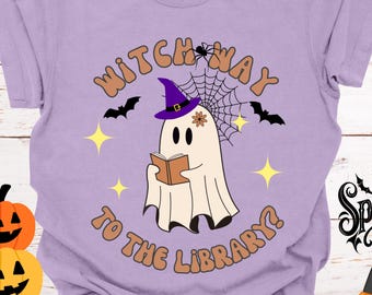Heks Halloween-shirt, leesgrage Halloween, comfortkleuren Halloween, cadeau boekenliefhebber, leraar Halloween, Halloween boekenliefhebber, leesgrage herfst
