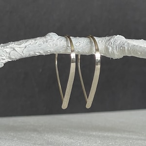 Flat Front Silver Hoop Earrings, Small Teardrop Hoop Earrings, 1 inch Threader Hoop Earrings, Sterling Silver Open Hoops