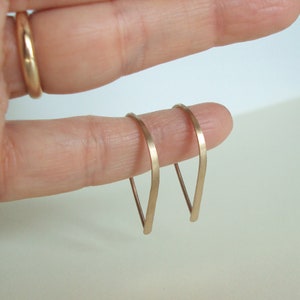 Flat Front Gold Hoop Earrings, Small Teardrop Hoop Earrings, Threader Hoop Earrings Gold Matte or Polished, Unique Handmade Earrings image 4