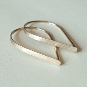 Flat Front Gold Hoop Earrings, Small Teardrop Hoop Earrings, Threader Hoop Earrings Gold Matte or Polished, Unique Handmade Earrings image 2