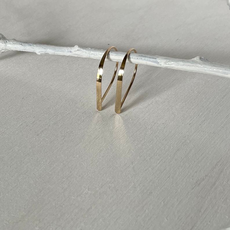 Flat Front Gold Hoop Earrings, Small Teardrop Hoop Earrings, Threader Hoop Earrings Gold Matte or Polished, Unique Handmade Earrings image 5