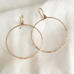 Hammered 14k Gold Filled Dangle Hoop Earrings, 1.5" Gold Hoop Earrings, Handmade Hoops, Boho Earrings