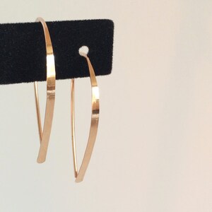 Flat Front Rose Gold Hoop Earrings, Medium Teardrop Hoops, Threader Hoop Earrings