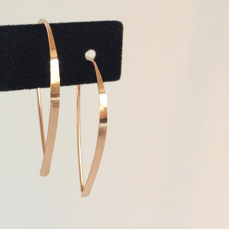 Flat Front Rose Gold Hoop Earrings, Medium Teardrop Hoops, Threader Hoop Earrings image 1