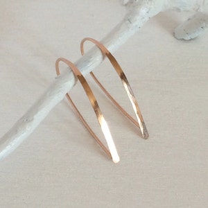 Flat Front Rose Gold Hoop Earrings, Medium Teardrop Hoops, Threader Hoop Earrings image 2