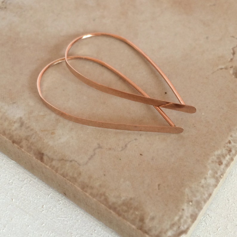 Flat Front Rose Gold Hoop Earrings, Medium Teardrop Hoops, Threader Hoop Earrings image 4