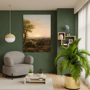 New England Landscape Canvas Wall Art, Thomas Cole Nature Painting, Classic American Scenery for Living Room Decor