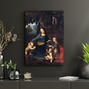 The Virgin of the Rocks Canvas Wall Art Decor, Leonardo da Vinci Inspired Renaissance Print, Elegant Religious Home Decor, Gift for Her