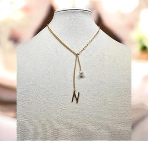 Pearl Initial Necklace: Gold Letter Charm, Dainty Birthday Gift