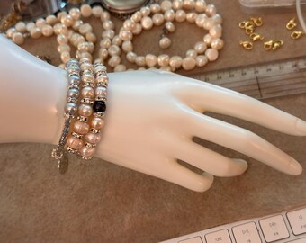 Freshwater Pearl Bracelet: Elegant Sterling Silver Clasp, Bridal Jewelry
