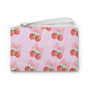 Strawberry Print Clutch Bag, Cute Purse for Summer, Travel Essentials, Handbag for Gifts, Floral Handbag for Celebrations