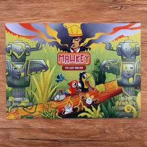 Stampa artistica opaca A4 – Poster del videogioco Mawkey The Last Macaw – Illustrazione di un Ara della giungla