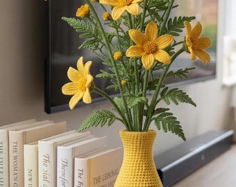 Crochet Yellow Cosmos Flowers Pattern, Amigurumi Floral Decor (Digital Download)