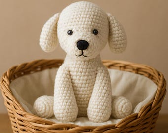 Anfängerfreundliches Amigurumi-Welpen-Muster - einfache DIY-Schritt-für-Schritt-PDF-Anleitung für weißes Hundeplüschtier | Sofort Download