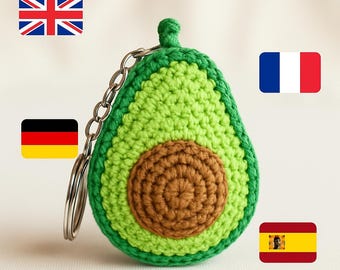 Avocado-Schlüsselanhänger gehäkelt - Anfängerfreundliches Amigurumi PDF-Tutorial - Süßer Garn-Schlüsselanhänger Digitaler Download