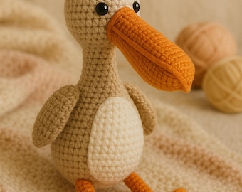 Beginner-Friendly Crochet Pelican Pattern – Easy Amigurumi Toy Tutorial for Handmade Bird Plush – PDF Download