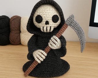 Crochet Grim Reaper Pattern PDF – Amigurumi Skeleton Doll Tutorial, Halloween Plush DIY, Digital Download