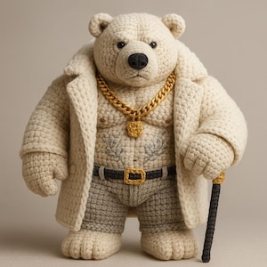 Intermediate Crochet Pattern: Muscular Gangster Polar Bear Amigurumi with Tattoos, Coat & Gold Chain - DIY Plush Toy PDF Tutorial - Download