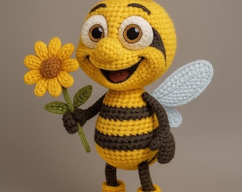 Crochet Bee Amigurumi with Flower: Beginner-Friendly Pattern (PDF Pattern)