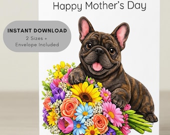 French Bulldog Mother’s Day Card Printable, Dog Mom Card, Brindle, Instant Download