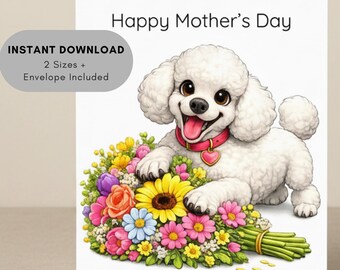 Poodle Mother’s Day Card Printable, Dog Mom Card, Instant Download
